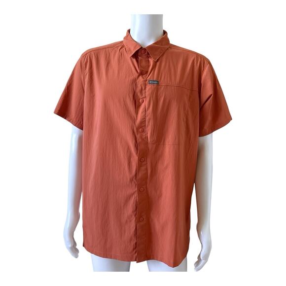 Columbia Other - COLUMBIA Mens Size XL Orange Short Sleeve Nylon Snap Up Collared Outdoor Shirt
